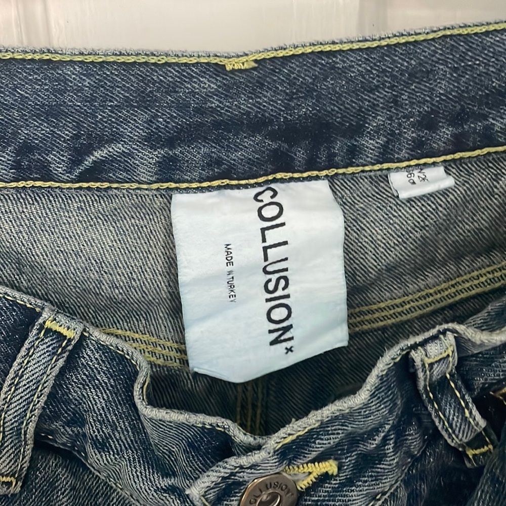 COLLUSION high rise wide leg dark blue jean